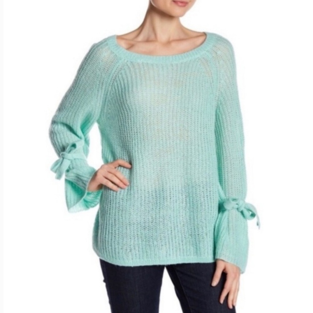 Project Naadam Sweater boatneck knit bell long sleeves mint green women’s size M